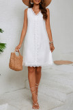 Sexy Solid Color Lace Patchwork V Neck Sleeveless Dresses