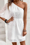 Sexy Vacation Solid Color Patchwork Sloping Shoulder Waist Skirt Dresses