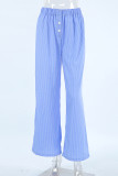 Casual Daily Striped Print Buttons Contrast Loose Mid Waist Wide Leg Full Print Bottoms