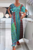 Casual Vacation Floral Print Pocket V Neck Printed Short Sleeve Dress