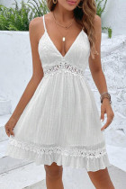 Sexy Vacation Solid Color Lace Hollow Out V Neck Sling Dresses