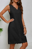 Sexy Solid Color Lace Patchwork V Neck Sleeveless Dresses