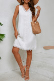 Sexy Solid Color Lace Patchwork V Neck Sleeveless Dresses