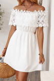 Sexy Solid Color Lace Hollow Out Off Shoulder A Line Dresses