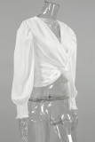 Elegant Solid Color Ruched V Neck Tops