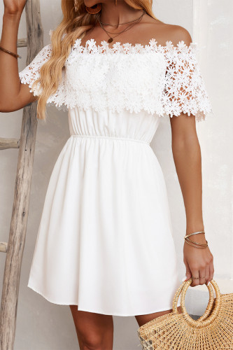 Sexy Solid Color Lace Hollow Out Off Shoulder A Line Dresses