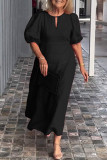 Casual Daily Solid Color Hollow Out O Neck A Line Short Sleeve Dress