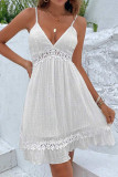 Sexy Vacation Solid Color Lace Hollow Out V Neck Sling Dresses