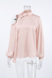 Elegant Solid Color Hollow Out Lace Up Irregular Tie Neck Tops