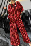 Casual Street Plaid Draw String Pocket Lace Up O Neck Short Sleeve Two Pieces