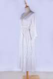 Sexy Vacation Solid Color Lace Hollow Out Patchwork Swimwears Cover Up