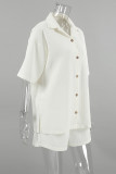 Casual Daily Solid Color Plaid Pocket Buckle Turndown Collar Short Sleeve Two Pieces