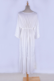 Sexy Vacation Solid Color Lace Hollow Out Patchwork Swimwears Cover Up