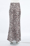Elegant Leopard Print Zipper Regular High Waist Full Print Bottoms
