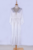 Sexy Vacation Solid Color Lace Hollow Out Patchwork Swimwears Cover Up