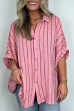 Casual Daily Stripe Buttons Turndown Collar Tops