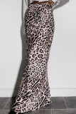 Elegant Leopard Print Zipper Regular High Waist Full Print Bottoms