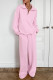 Casual Daily Solid Color Pocket Zipper Turndown Collar Long Sleeve Two Pieces