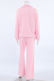 Casual Daily Solid Color Pocket Zipper Turndown Collar Long Sleeve Two Pieces