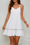 Sexy Vacation Solid Color Patchwork Pleated V Neck Sling Dresses