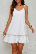 Sexy Vacation Solid Color Patchwork Pleated V Neck Sling Dresses