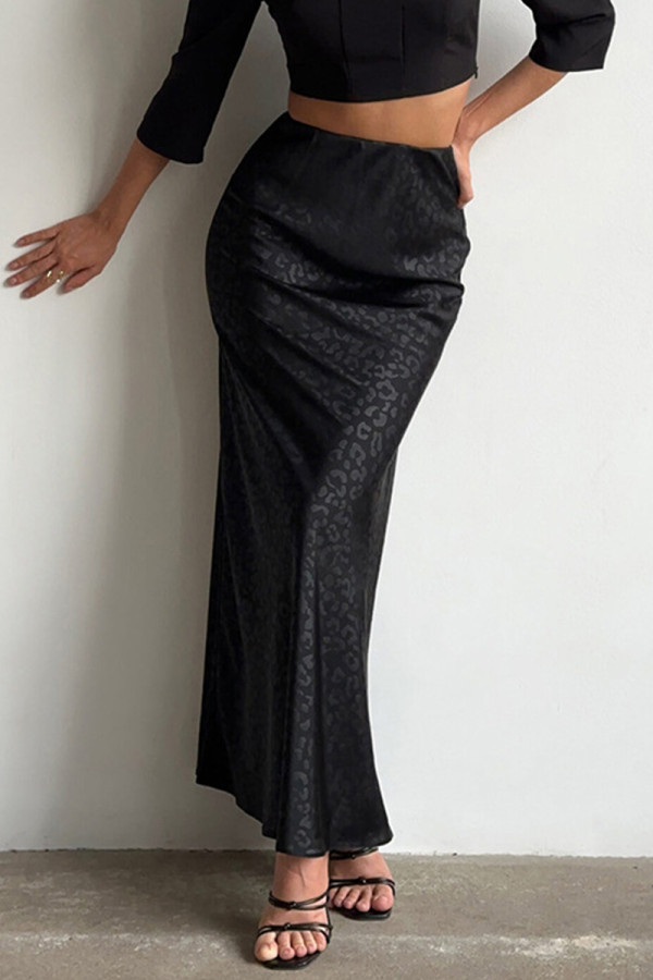 Elegant Leopard Print Jacquard Zipper Regular High Waist Full Print Bottoms