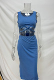 Casual Solid Color Hollow Out U Neck Wrapped Skirt Dresses