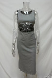 Casual Solid Color Hollow Out U Neck Wrapped Skirt Dresses