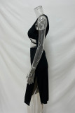 Casual Solid Color Hollow Out U Neck Wrapped Skirt Dresses