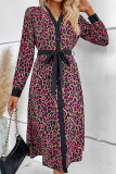 Elegant Leopard Print Lace Up Patchwork Contrast V Neck A Line Dresses