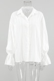 Casual Daily Solid Color Jacquard Texture Turndown Collar Tops