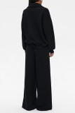 Casual Daily Solid Color Pocket Zipper Turndown Collar Long Sleeve Two Pieces