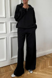 Casual Daily Solid Color Pocket Zipper Turndown Collar Long Sleeve Two Pieces