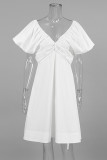 Sexy Street Solid Color Lace Up Ruched V Neck A Line Dresses