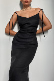 Sexy Solid Color Lace Up Backless V Neck Sling Dresses