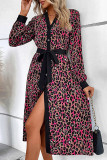 Elegant Leopard Print Lace Up Patchwork Contrast V Neck A Line Dresses
