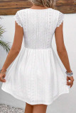 Sexy Solid Color Lace Hollow Out V Neck Waist Skirt Dresses