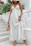 Sexy Solid Color Patchwork V Neck Sling Dresses