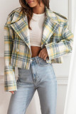 Casual Plaid Buttons Contrast Turn-back Collar Outerwear