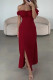 Sexy Solid Color Draw String Slit Off Shoulder A Line Dresses