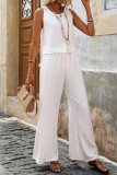 Casual Daily Solid Color Lace Hollow Out O Neck Sleeveless Two Pieces