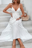Sexy Solid Color Patchwork V Neck Sling Dresses