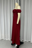 Sexy Solid Color Draw String Slit Off Shoulder A Line Dresses