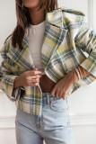 Casual Plaid Buttons Contrast Turn-back Collar Outerwear