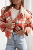 Casual Plaid Buttons Contrast Turn-back Collar Outerwear