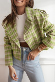 Casual Plaid Buttons Contrast Turn-back Collar Outerwear