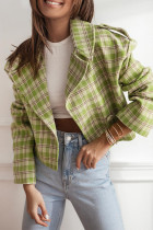 Casual Plaid Buttons Contrast Turn-back Collar Outerwear