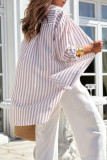 Casual Striped Print Lace Up Buttons Turndown Collar Shirt Dresses