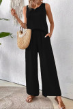 Casual Daily Solid Color Lace Hollow Out O Neck Sleeveless Two Pieces
