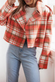 Casual Plaid Buttons Contrast Turn-back Collar Outerwear